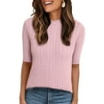 thumbnail image 1 of DARING DIVA Women's Lightweight Short Sleeve Sweater L Light Purple, 1 of 6