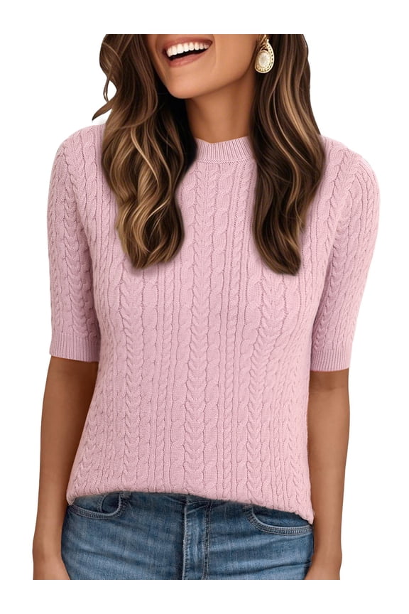 Women's Lightweight Short Sleeve Sweater L Light Purple
