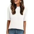 thumbnail image 1 of DARING DIVA Short Sleeve Sweater Cable Knit Lightweight Fall Tops M White, 1 of 6