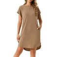 thumbnail image 1 of DARING DIVA Short Sleeve T-Shirt Crewneck Mini Dress S Brown, 1 of 6