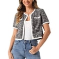 thumbnail image 1 of DARING DIVA Women's Short Sleeve Tweed Jacket Crew Neck Button Front Cropped Cardigan M Black, 1 of 6