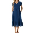 thumbnail image 1 of DARING DIVA Short Sleeve V Neck Contrast Trim Flowy Dress S Blue, 1 of 7