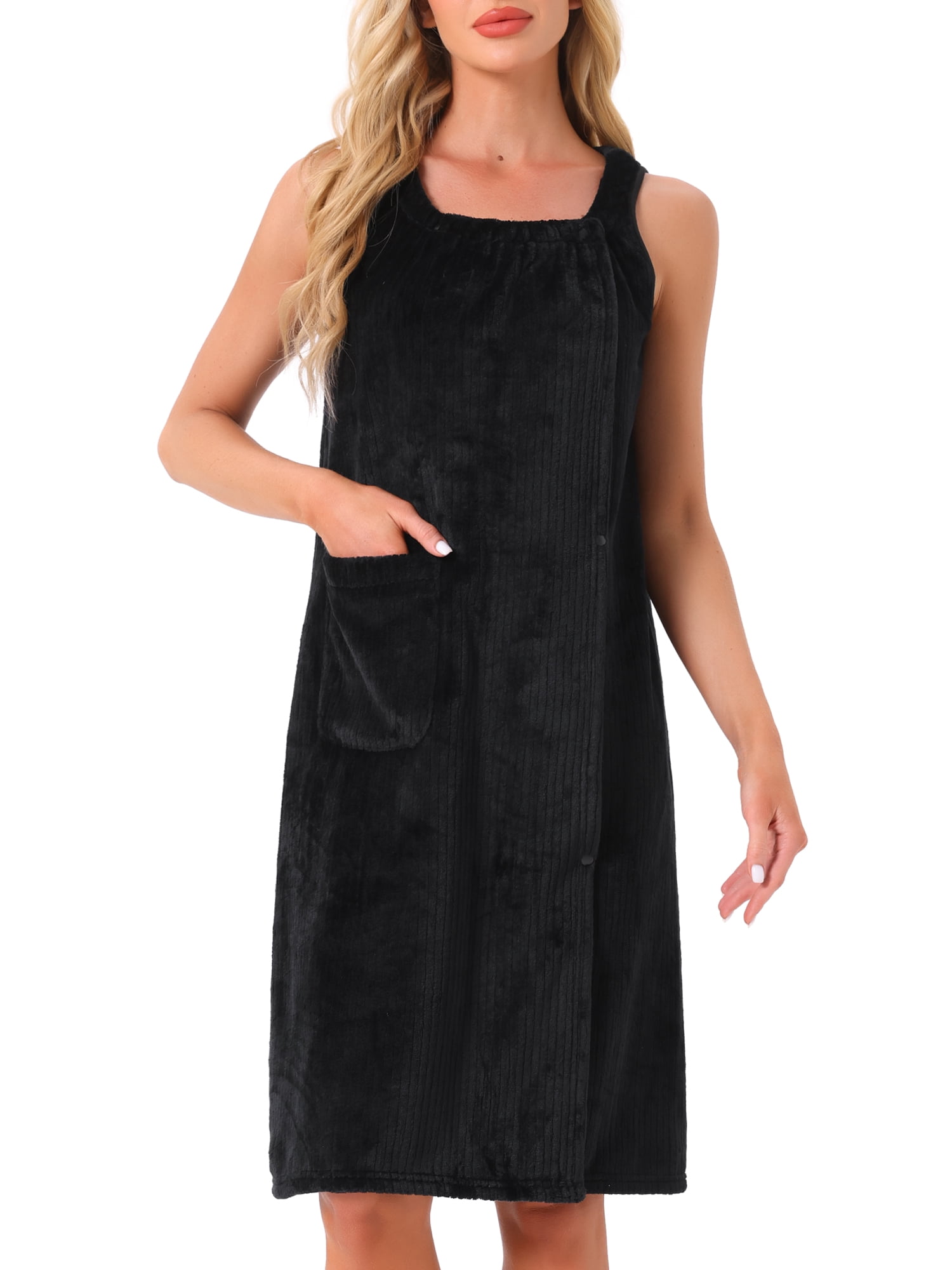 DARING DIVA Women's Shower Wrap Wearable Towels Bathrobe Cover Up Spa Robe L Black