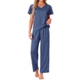thumbnail image 1 of DARING DIVA Silky Satin 2 Pieces Ruffle Top and Long Pants Sleepwear Sets M Blue, 1 of 6