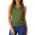 thumbnail image 1 of DARING DIVA Women's Silky Satin Mesh V Neck Sleeveless Blouses Tank Shirt S Green, 1 of 6