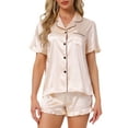 thumbnail image 1 of DARING DIVA Silky Short Sleeve Shorts Button Down  Satin Pajamas Set XL Champagne, 1 of 6