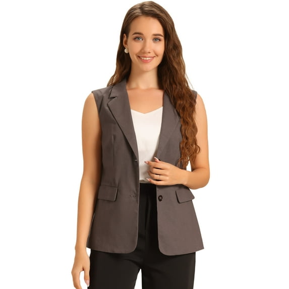 DARING DIVA Sleeveless Blazer for Women's Work Office Suit Vest Jacket L Grey Brown