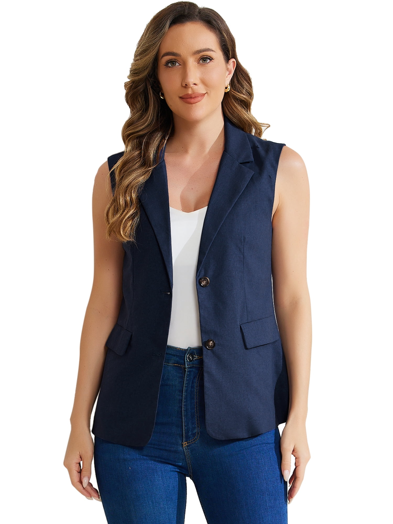 DARING DIVA Sleeveless Blazer for Women's Work Office Suit Vest Jacket S Blue