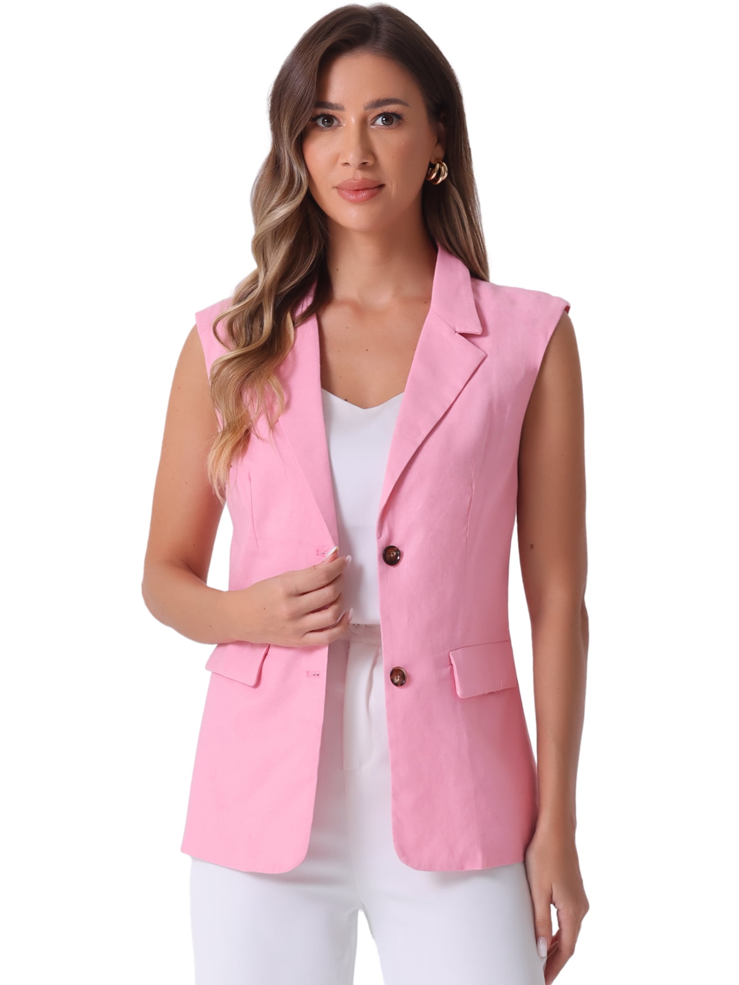 DARING DIVA Sleeveless Blazer for Women's Work Office Suit Vest Jacket S Pink