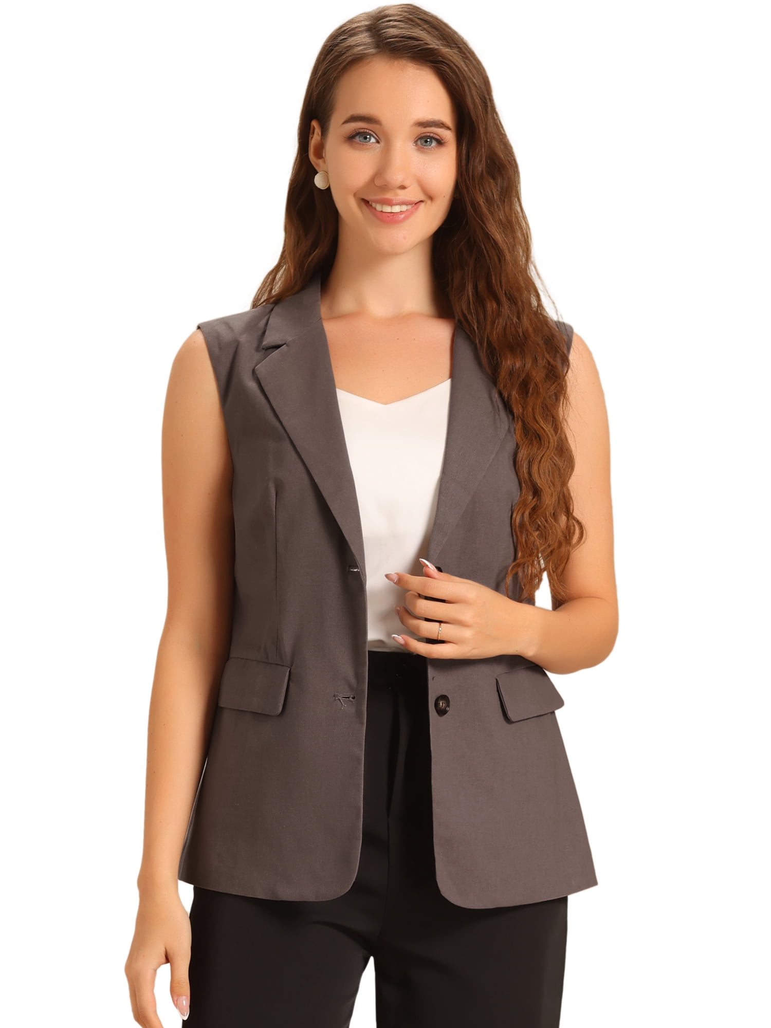 DARING DIVA Sleeveless Blazer for Women's Work Office Suit Vest Jacket XS Grey Brown