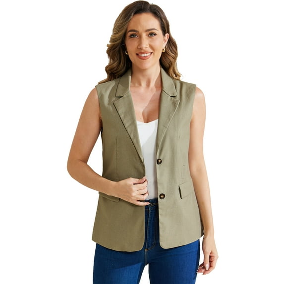 DARING DIVA Sleeveless Blazer for Women's Work Office Suit Vest Jacket XS Light Army Green
