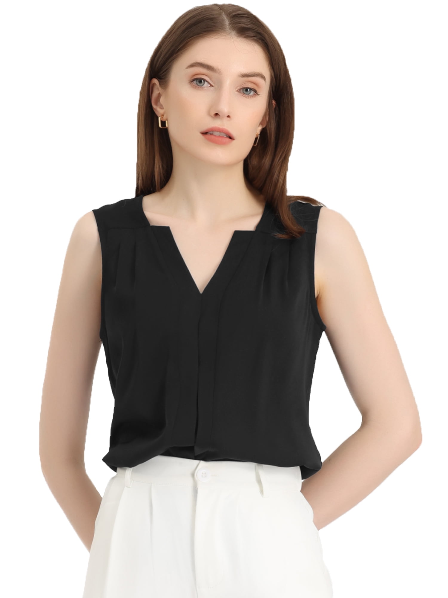 DARING DIVA Sleeveless Blouse Top Office Work Shirt L Black