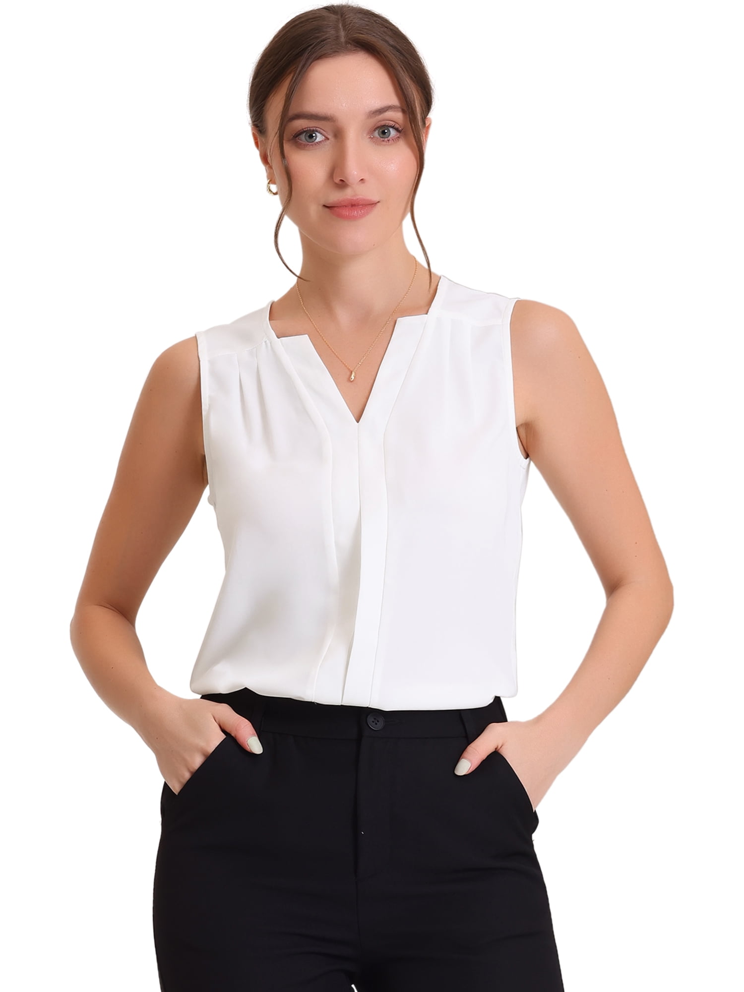 DARING DIVA Sleeveless Blouse Top Office Work Shirt L White