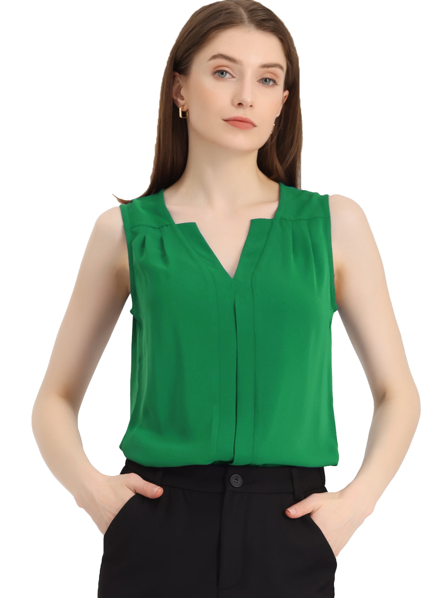 DARING DIVA Sleeveless Blouse Top Office Work Shirt S Green