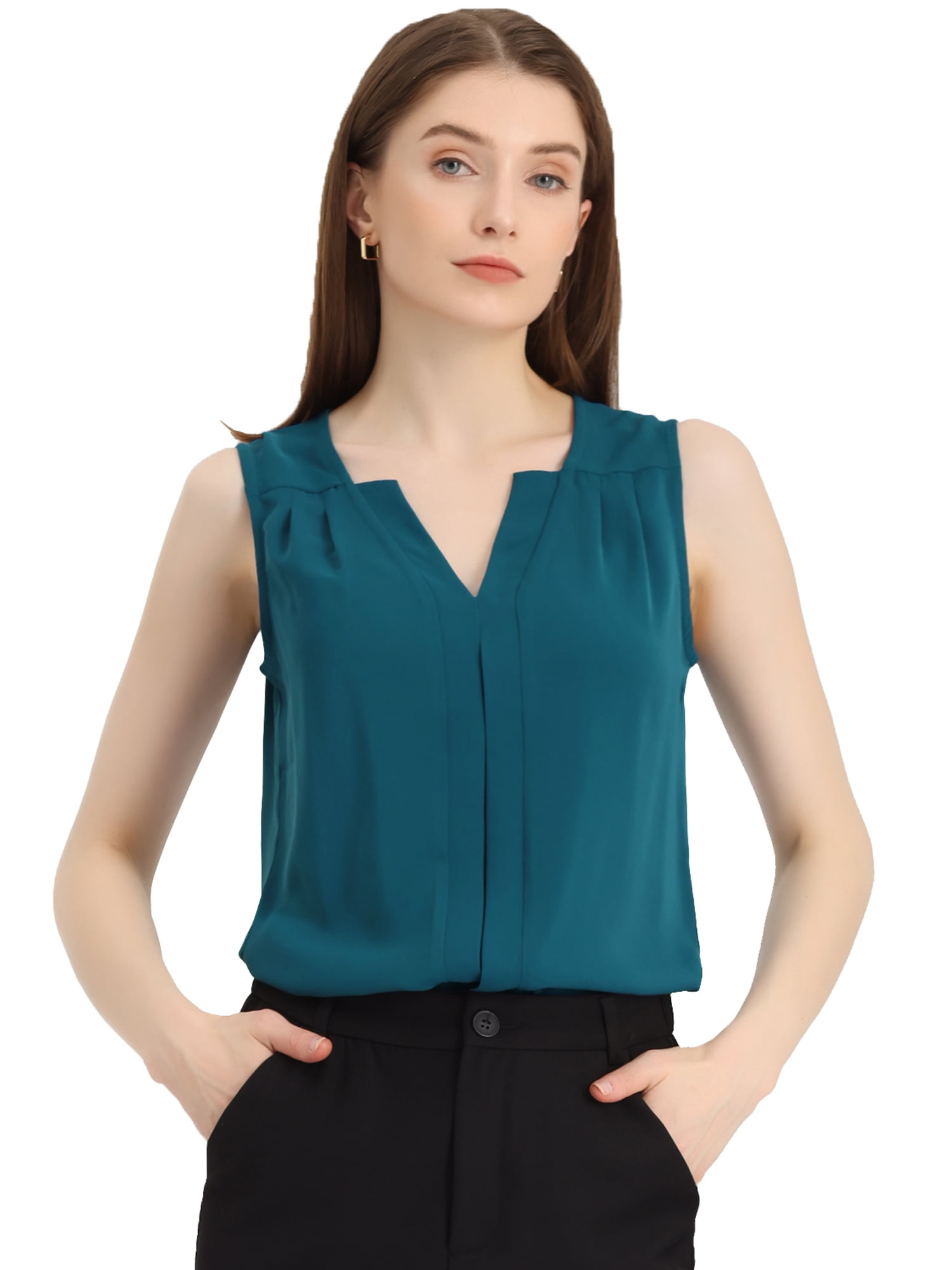 DARING DIVA Sleeveless Blouse Top Office Work Shirt S Peacock Blue