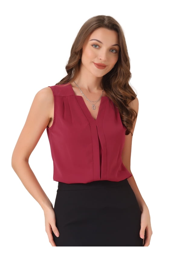 Sleeveless Blouse Top Office Work Shirt XS Red