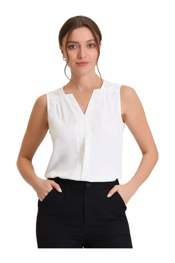 Sleeveless Blouse Top Office Work Shirt XS White