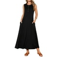 thumbnail image 1 of DARING DIVA Sleeveless Button A-Line Casual Maxi Dress S Black, 1 of 7