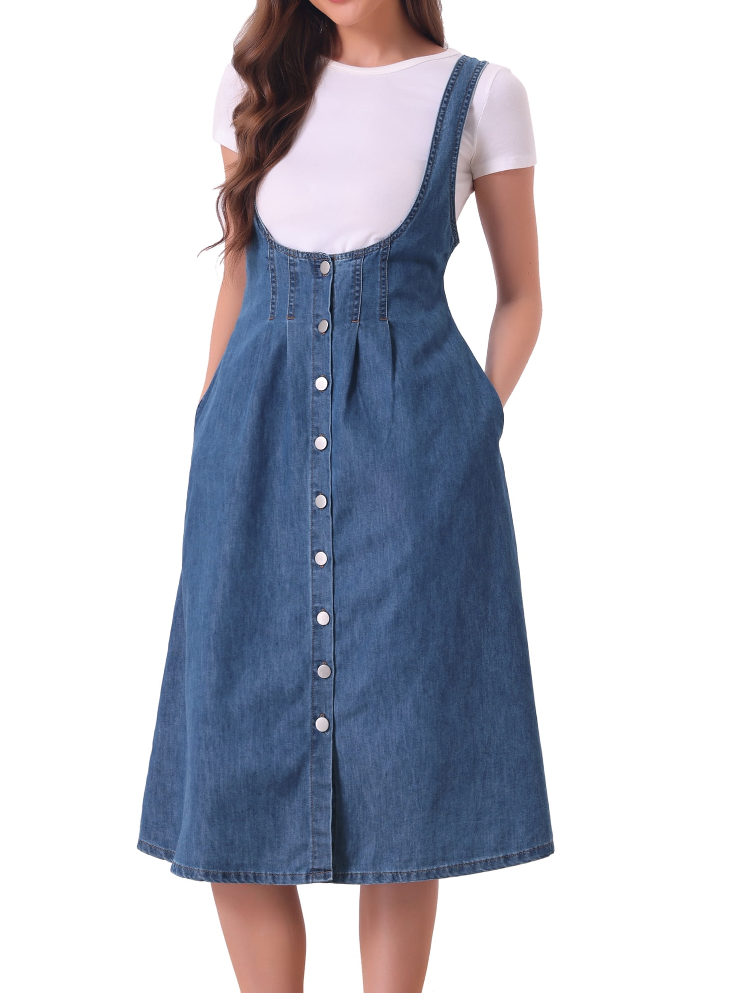DARING DIVA Sleeveless Button Denim Overall Blouse M Blue