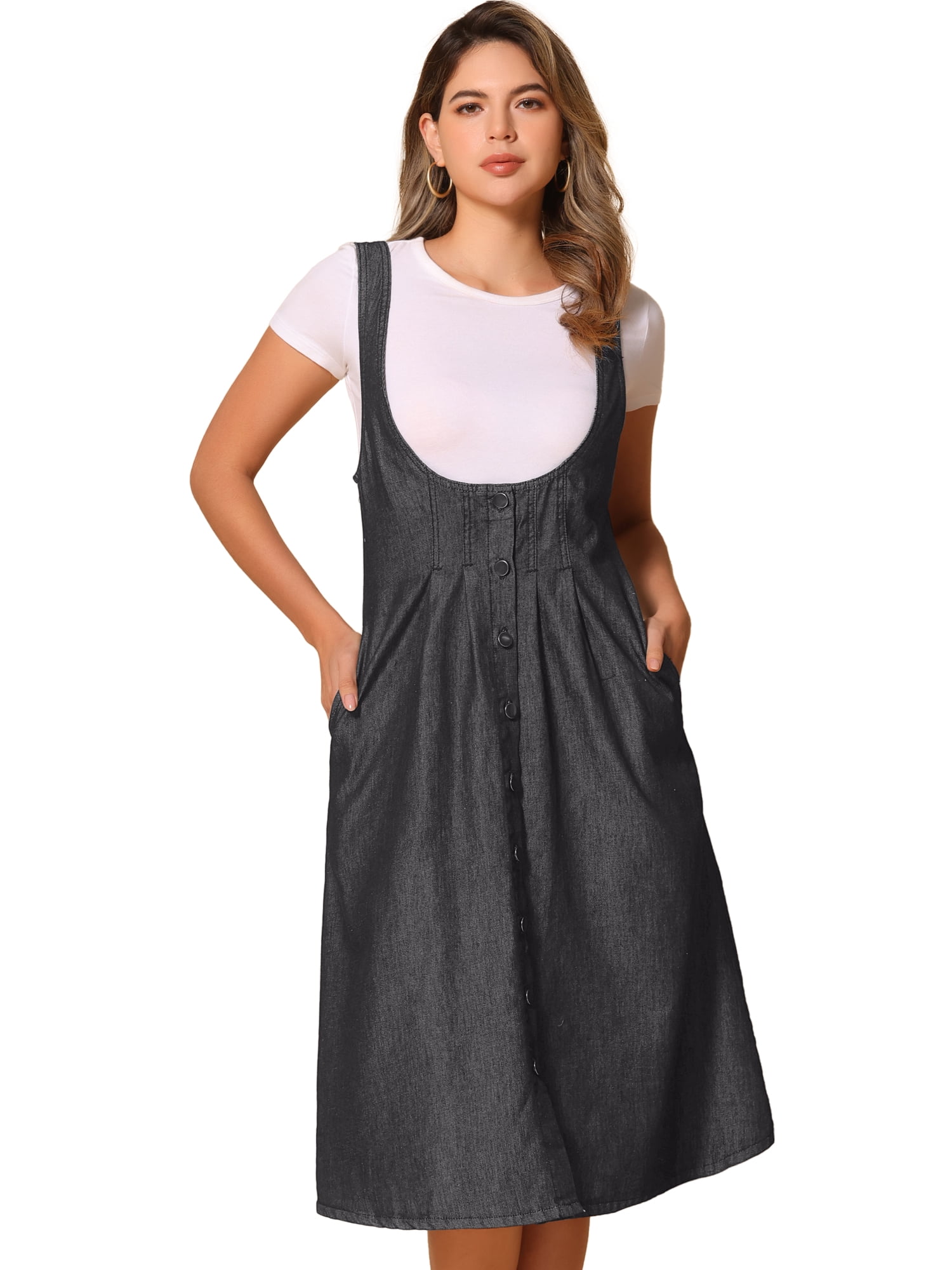 DARING DIVA Sleeveless Button Denim Overall Blouse S Black