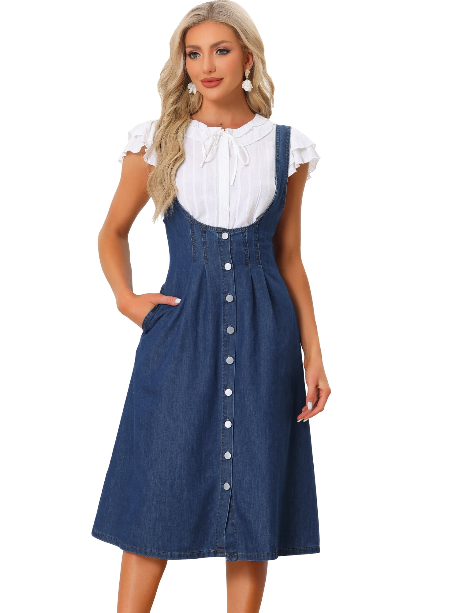DARING DIVA Sleeveless Button Denim Overall Blouse XL Dark Blue