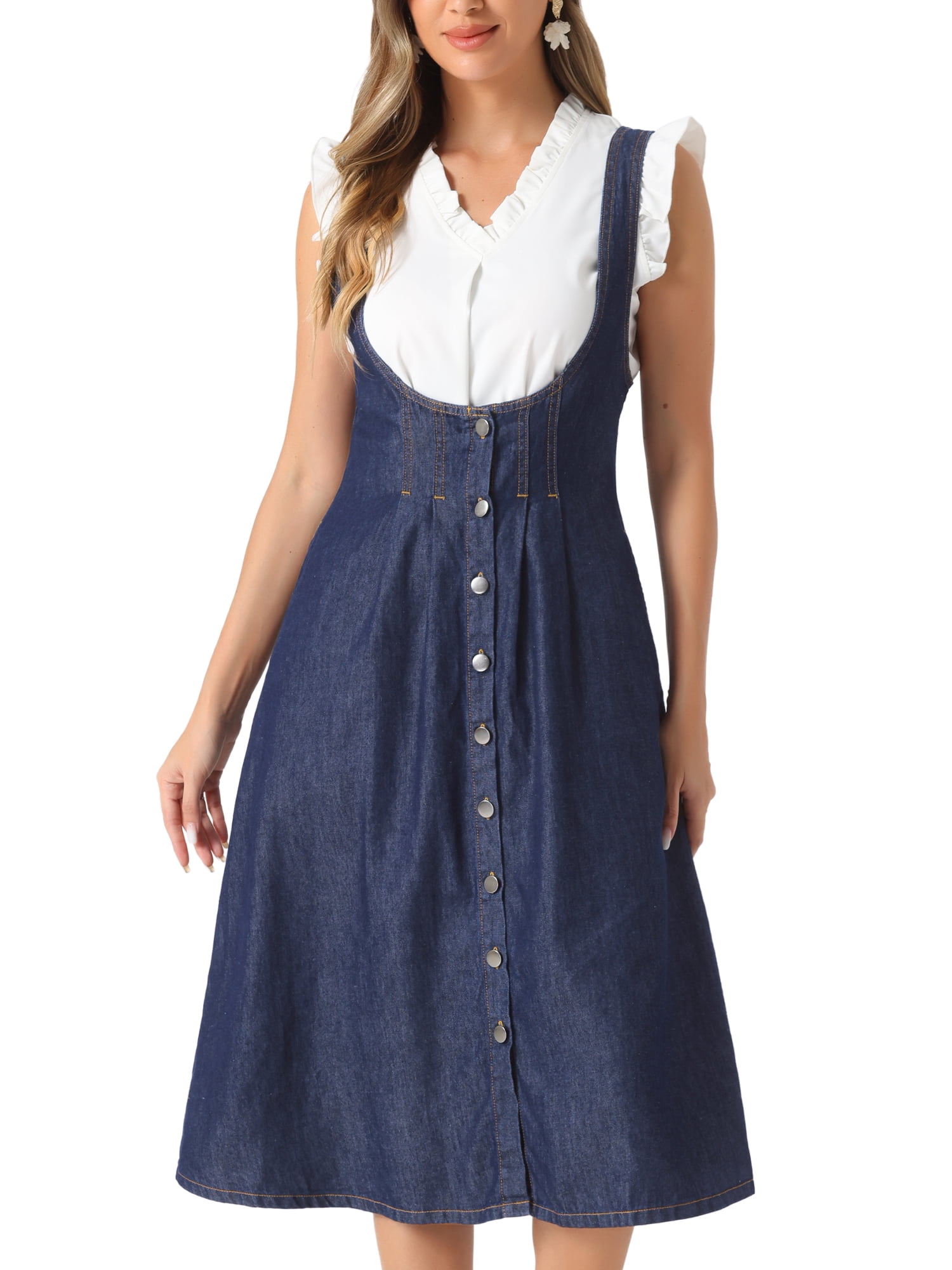 DARING DIVA Sleeveless Button Denim Overall Dress XS Black Blue