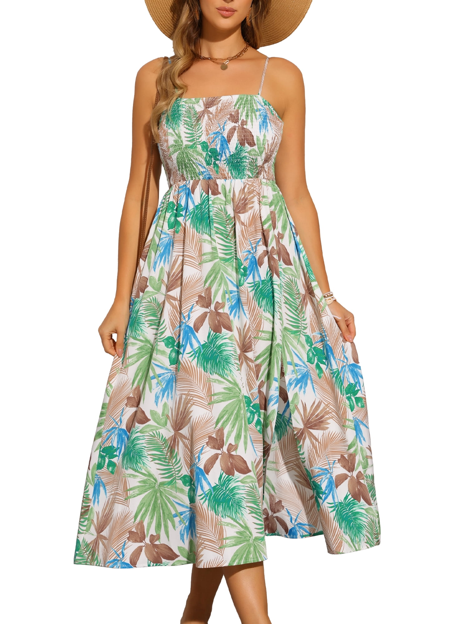DARING DIVA Sleeveless Camisole Floral Long Casual Dress L Green
