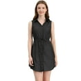 thumbnail image 1 of DARING DIVA Sleeveless Collar Button Down Tie Waist Belt Shirt Dress S Black, 1 of 6