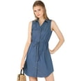thumbnail image 1 of DARING DIVA Sleeveless Collar Button Down Tie Waist Belt Shirt Dress XS Blue, 1 of 6