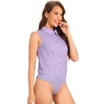 thumbnail image 1 of DARING DIVA Sleeveless Collared Button Down Bodysuit Top M Light Purple, 1 of 6