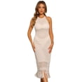 thumbnail image 1 of DARING DIVA Sleeveless Coverup Crochet See Through Halter Neck Dress S Cream White, 1 of 6