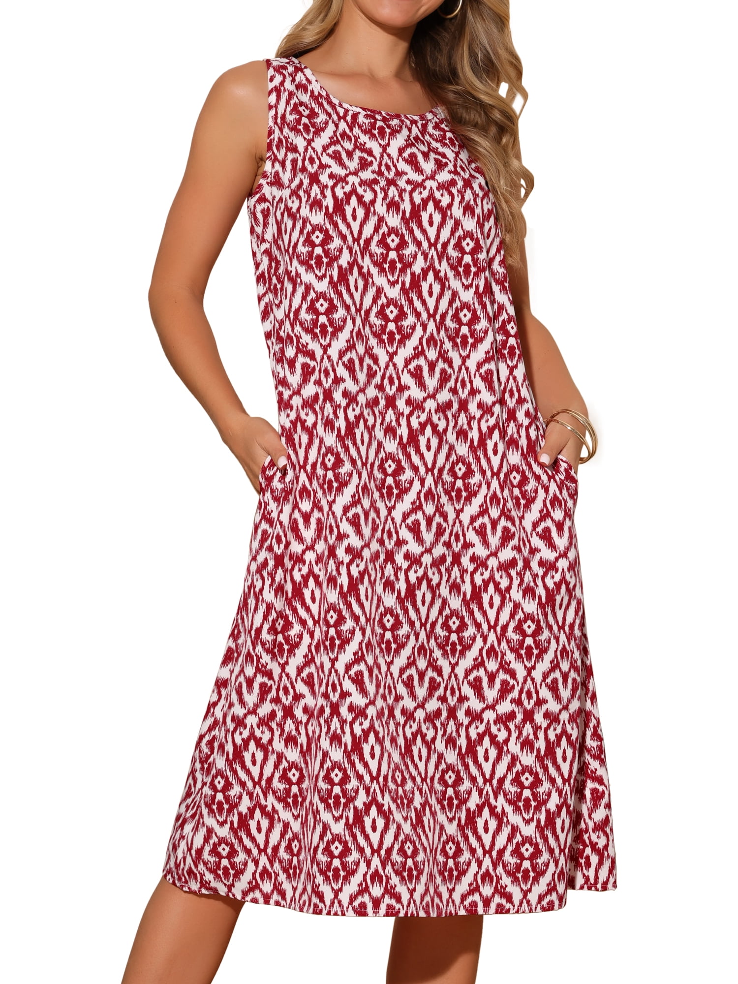 DARING DIVA Sleeveless Crewneck Print Midi Tank Dress XL Red