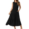 thumbnail image 1 of DARING DIVA Sleeveless Crewneck Tiered Casual Midi Dress L Black, 1 of 7