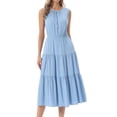 thumbnail image 1 of DARING DIVA Sleeveless Crewneck Tiered Casual Midi Dress Large Sky Blue, 1 of 7