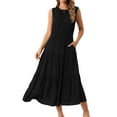 thumbnail image 1 of DARING DIVA Sleeveless Crewneck Tiered Casual Midi Dress S Blacks, 1 of 5