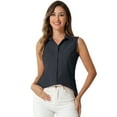thumbnail image 1 of DARING DIVA Sleeveless Lapel Chambray Tunic Denim Shirt M Black, 1 of 6