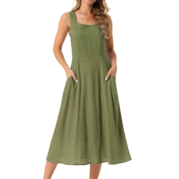 DARING DIVA Sleeveless Loose Flowy Midi Tank Beach Dress L Army Green
