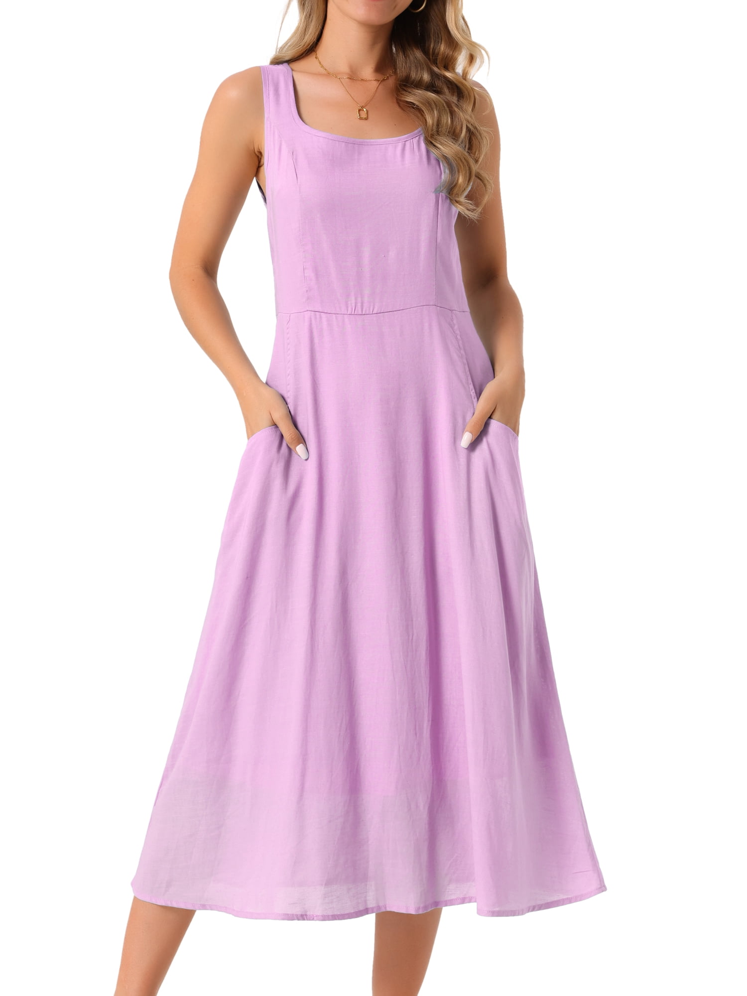 DARING DIVA Women's Sleeveless Loose Flowy Midi Tank Beach Dress L Purple