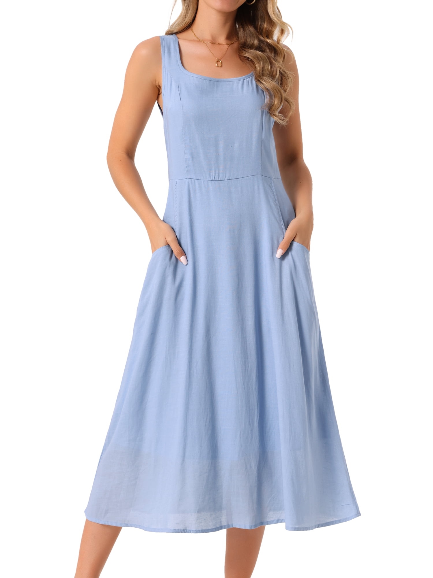 DARING DIVA Women's Sleeveless Loose Flowy Midi Tank Beach Dress L Sky Blue