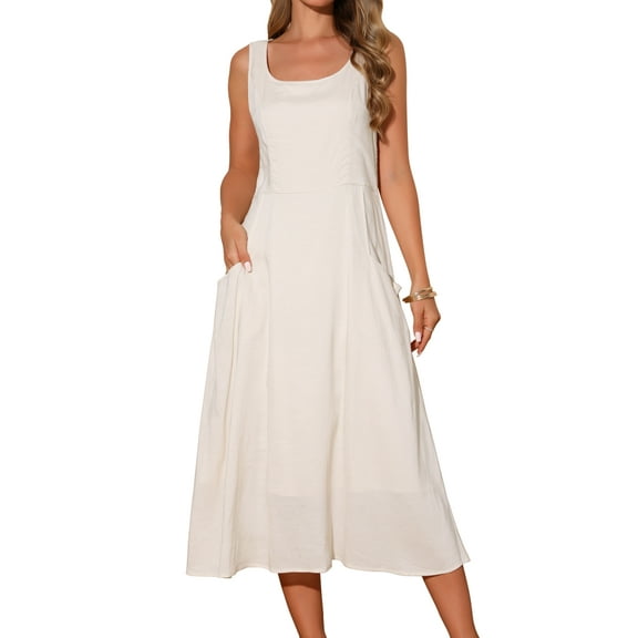 DARING DIVA Sleeveless Loose Flowy Midi Tank Beach Dress M Beige