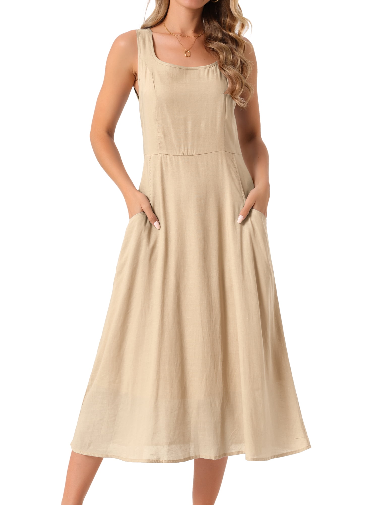 DARING DIVA Women's Sleeveless Loose Flowy Midi Tank Beach Dress M Khaki