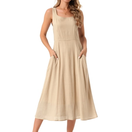 DARING DIVA Women's Sleeveless Loose Flowy Midi Tank Beach Dress M Khaki