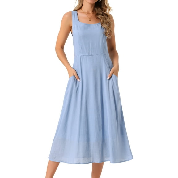DARING DIVA Sleeveless Loose Flowy Midi Tank Beach Dress M Sky Blue