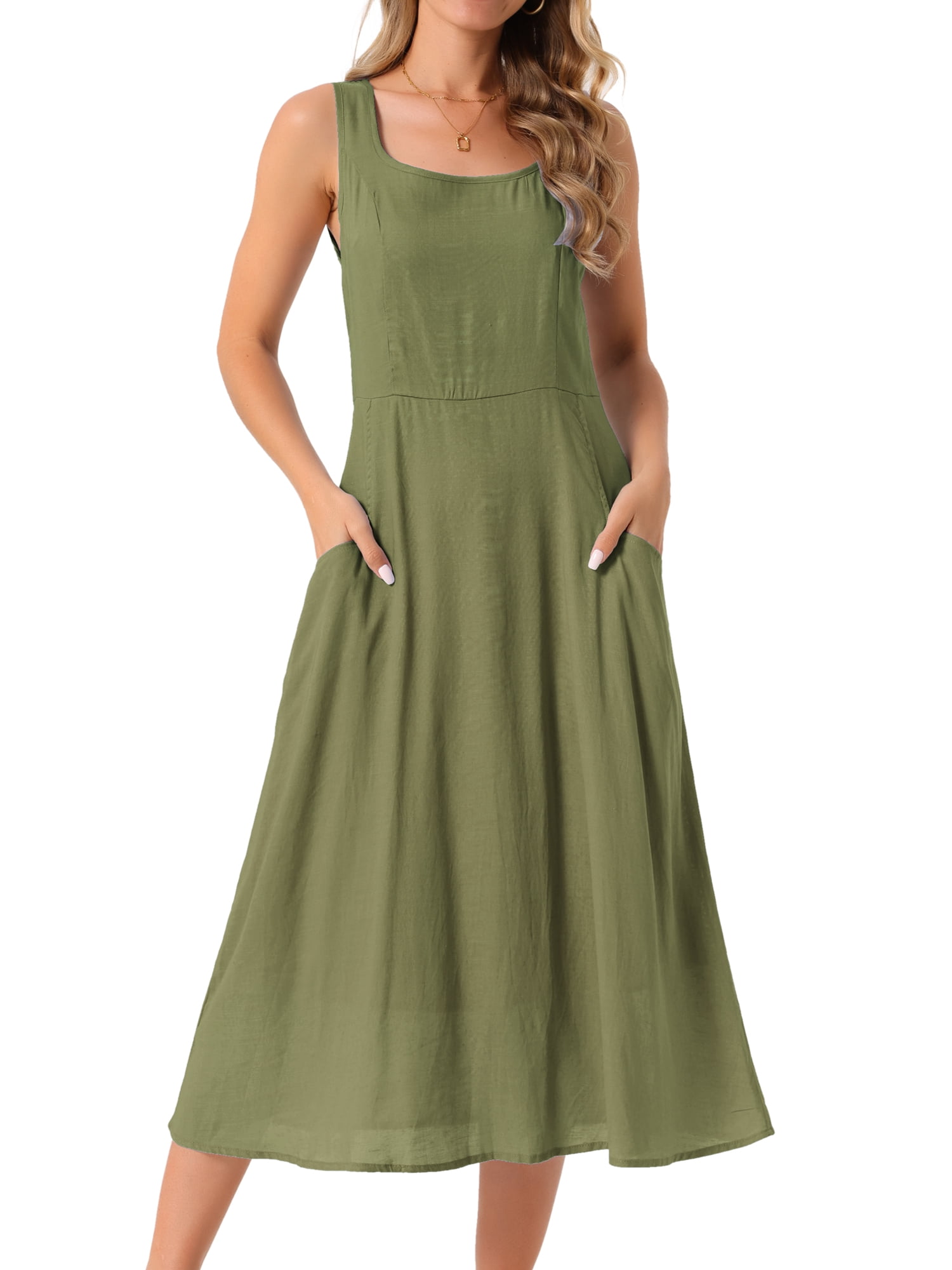 DARING DIVA Women's Sleeveless Loose Flowy Midi Tank Beach Dress S Army Green