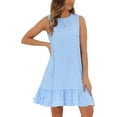 thumbnail image 1 of DARING DIVA Sleeveless Loose Ruffle Hem Round Neck Mini Dress S Blue, 1 of 6