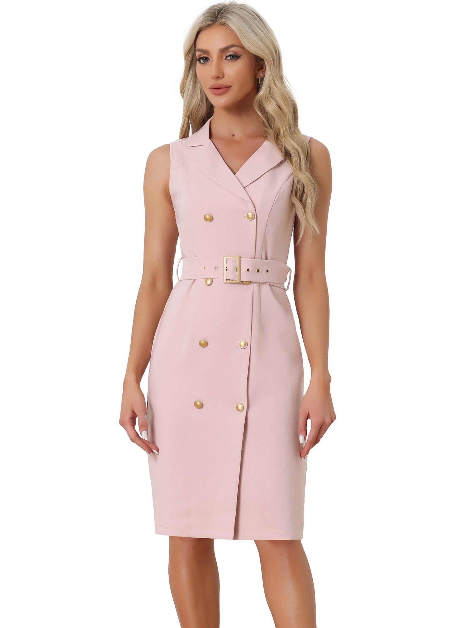 DARING DIVA Sleeveless Notched Lapel Double Breasted Blazer Dresses L Pink
