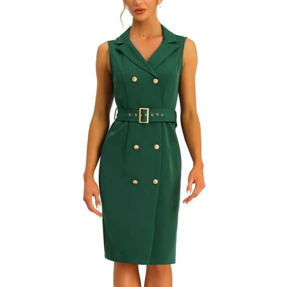 DARING DIVA Sleeveless Notched Lapel Double Breasted Blazer Dresses XS Dark Green