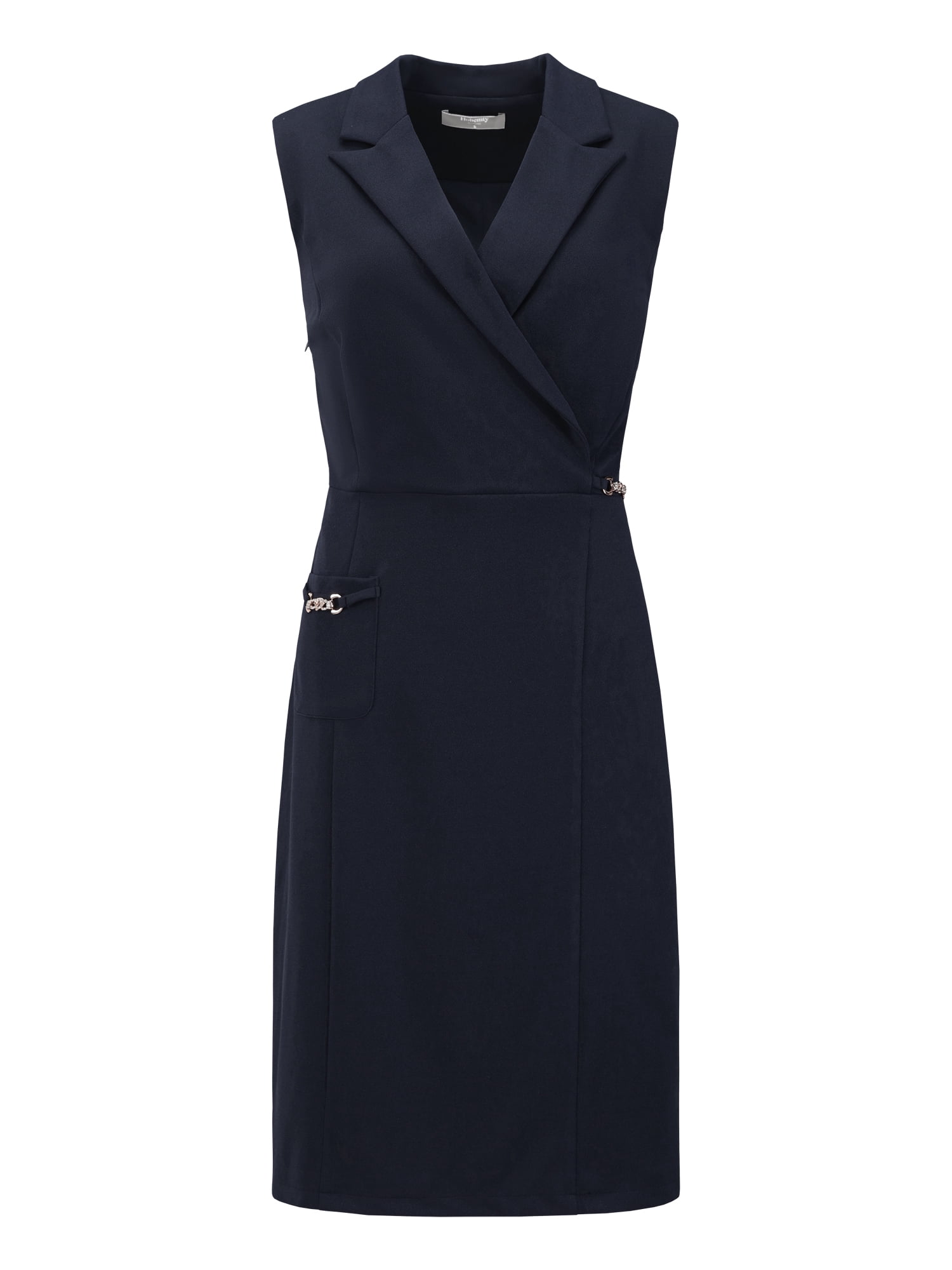 DARING DIVA Women's Sleeveless Notched Lapel Faux Wrap Dress L Navy Blue