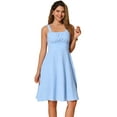 thumbnail image 1 of DARING DIVA Sleeveless Plaid Ruched A-Line Flowy Midi Dress XS Blue, 1 of 6