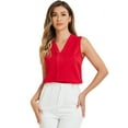 thumbnail image 1 of DARING DIVA Sleeveless Pleated Front Work Office Blouse L Red, 1 of 6
